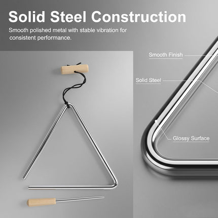 TDOCK 3PCS 6/7/8 Inch Triangle Musical Instrument, Steel Music Percussion Triangles with Wooden Handle and Beater