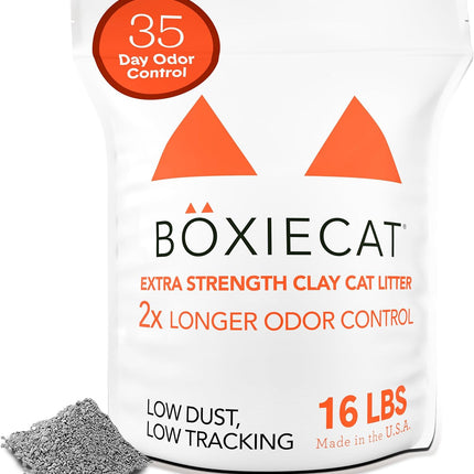 Boxie® Extra Strength 35 Day Odor Control Clumping Clay Cat & Kitty Litter 16lb, 99.9% Dust-Free, Probiotic Formula, Long-Lasting, Veterinarian Approved, Easy Scooping for Multi-Cat Homes