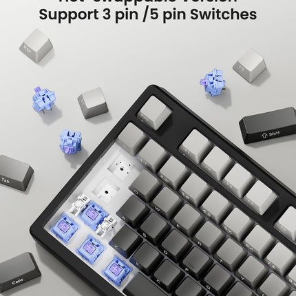Kisnt KN85 Wireless Mechanical Gaming Keyboard, 75% Layout with RGB Backlit, Custom Hot Swappable, Creamy Sound, Bluetooth/2.4GHz/USB-C Compatible with Windows/Mac/PC(Gradient Gray, Side Printed)