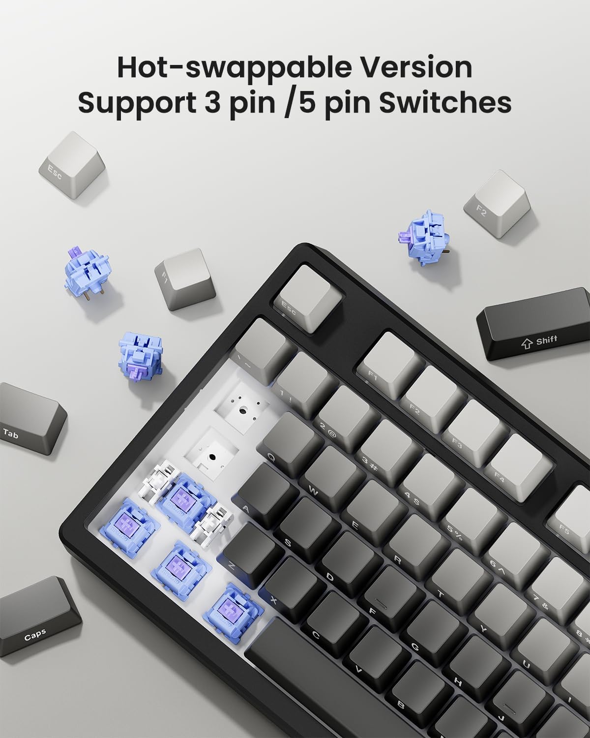 Wireless Mechanical Gaming Keyboard, 75% Layout with RGB Backlit, Custom Hot Swappable, Creamy Sound - photo 4