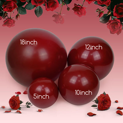 122pcs Burgundy Maroon Latex Balloons in 18 12 10 5 inches