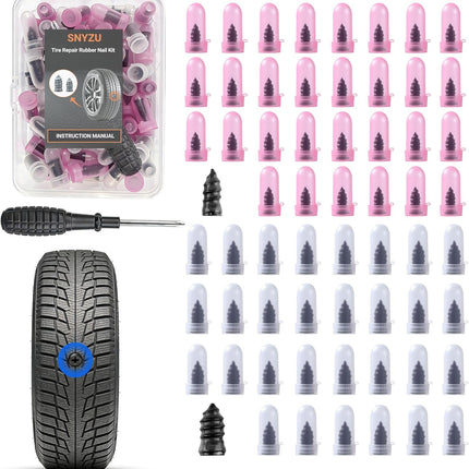 61PCS Tire Repair Rubber Nail Kit, Premium Spiral Screw-in Tire Plugs with 2 Sizes, Emergency Roadside Flat Tire Fix Tool for Car Truck Motorcycle Tractor ATV SUV (60 PCS + 1PC Screwdriver)