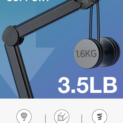 InnoGear Mic Boom Arm, Microphone Stand with Cable Management Channels Height Riser for Blue Yeti FIFINE AM8 K669B HyperX QuadCast S SoloCast AT2020 Shure SM7B MV7 and Other Mics