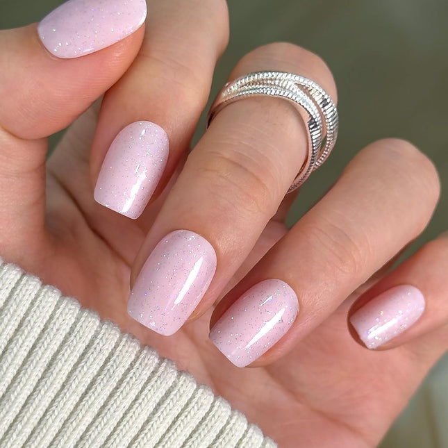 Fairy Veil Short Square Press-On Nails, 32-Piece Apricot Glossy Nude Set