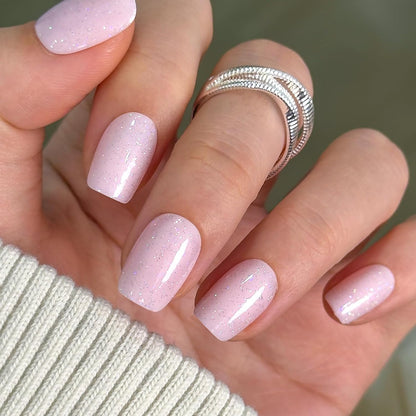Fairy Veil Short Square Press-On Nails, 32-Piece Apricot Glossy Nude Set - photo 2