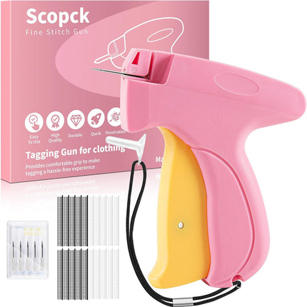 Stitch Gun for Clothes - Handheld Stitch Gun Quick Clothing Fixer - Tagging Gun - Includes 6 Needle, 1000 Black Fasteners & 1000 White Fasteners (Pink/Orange)