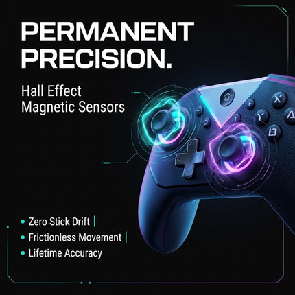 Old Arcade Wireless Game Controller – Anti-Drift Hall Effect Gaming Pad Compatible with N-S, PC, and Steam Deck – Ergonomic Non-Slip Grip with 8-Mode RGB Lighting (Black)