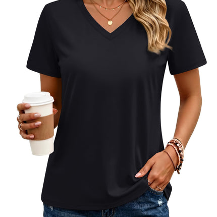 Women's Cotton T Shirt V-Neck Short Sleeve Shirt Classic-Fit Casual Breathable Tee Summer Basic Tops