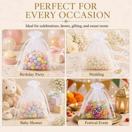 50PCS Organza Bags 5 x 7, White Small Gift Mesh Bags Drawstring Bulk