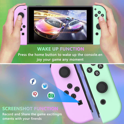 Switch Controller for Switch/OLED/Lite, Replacement Switch Controllers Switch Controllers Support Sports Screenshot/Wake-up/Dual Vibration/Motion Control,with Two Cute Joystick Hats,Purple Green (Purple Green)