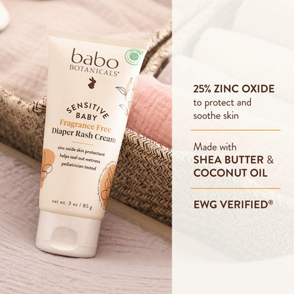 Crema para pañales para bebés sensibles sin fragancia - 25% óxido de zinc natural - caléndula, manteca de karité y manteca de cacao - verificada por EWG - vegana - desde el nacimiento