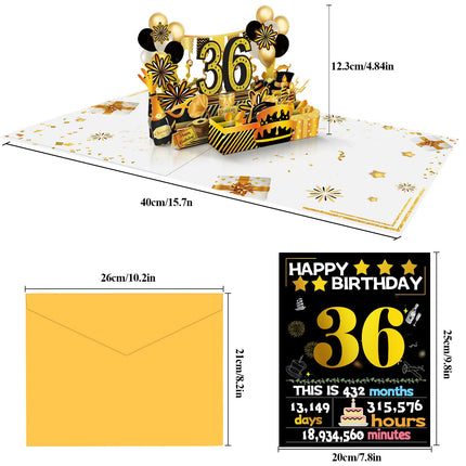 Joycard 36th Birthday Card for Women Men, 3D Pop Up Happy Birthday Gift for Her Him, Funny 36 Year Old Birthday Decorations for Wife Husband, Back in 1990 Laser Gold Retro Theme