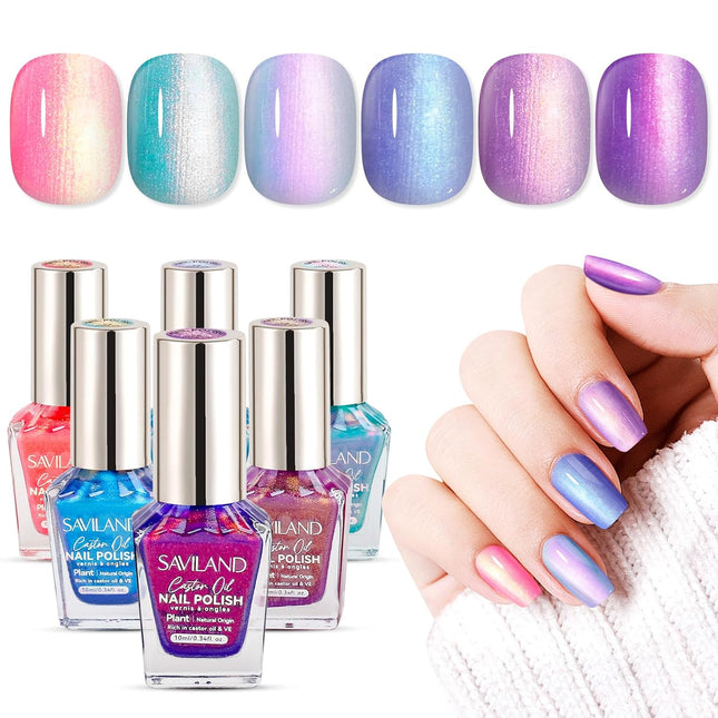 6pcs Ombre Nail Polish Sets: Charm Pink Blue Gold Purple Pearl Summer Fingernail Polish Colors Air Quick Dry Nail