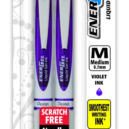 EnerGel Pearl RTX Retractable Liquid Gel Pen, (0.7mm), Medium Line, Needle Tip, Black Ink, Pack of 2 (BLN77WBP2A)