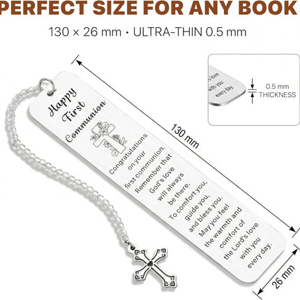 2026 First Communion Gifts for Girls Boys – 1st Holy Communion Bookmark, Christian Religious Gifts for Kids Teens Women Men, Baptism Confirmation Easter Gifts, Faith Cross Bookmark (First Communion 1)