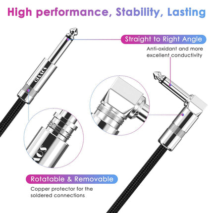 Guitar Cable 6FT Instrument Cord for Electric Bass Guitar, Keyboard - 1/4 Inch Right Angle AMP Cable, Black