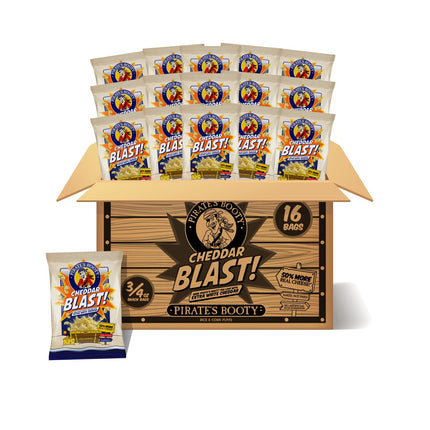 Pirate's Booty Cheddar Blast Cheese Puffs, Gluten-Free, Kids Snacks, 0.75oz (16ct)