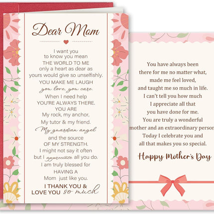 SuperShunhu Funny Mom Mother's Day Card with Words of Love and Gratitude Inside, Heartfelt Mother's Day Card from Daughter or Son, Mothers Day Gift Idea for Mom