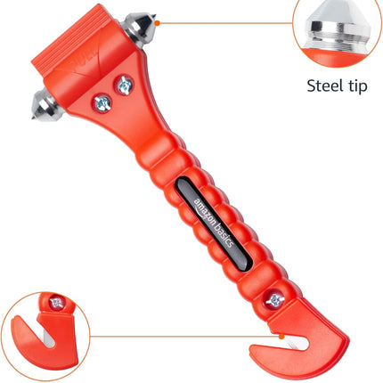 Emergency Escape Tool, Window Breaker and Seatbelt Cutter, Car Safety Hammer with Protective Bracket, Bright Orange, 2 Pack