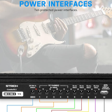 STRICH Guitar Pedal Board with Built-in Power Supply, Small Pedal Board 15 x 5.1" 1.3LB Lightweight Aluminum Alloy, PedalBoard with Pedal Cables, Bag, Hook Loop Strips PB-M15