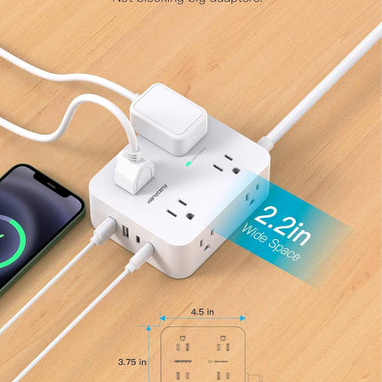 Power Strips with Surge Protection - HANYCONY 8 Widely Outlets with 4 USB Ports (2 USB C), 3-Side Outlet Extender Strip, 5 Ft Extension Cord, Ideal for Home Office College Dorm Room Essentials