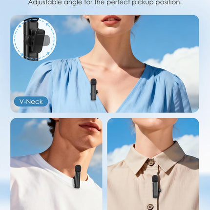 Wireless Mini Microphone for iPhone, iPad, Android, 2 Pack Lavalier Mic with 360° Rotatable Clip, Plug and Play Noise Reduction USB-C Mic for Video Recording YouTube TikTok Podcast Content Creators