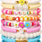 Friendship Bracelet Set for Women - 11 Pack Colorful Beaded Clay Stretch Bracelets