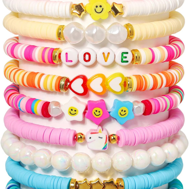 Friendship Bracelet Set for Women - 11 Pack Colorful Beaded Clay Stretch Bracelets