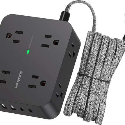 Power Strip Surge Protector, HANYCONY 8 Outlets with 4 USB Charging Ports(2 USB C), 3 Side Outlet Extender with 5 Ft Extension Cord, Flat Plug, Wall Mount, Desk Charging Station for Home Office ETL