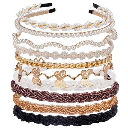 Pearl Headbands Beaded Headband Metal Head Bands No Slip Hair Accessories for Women Girls,10 Pack