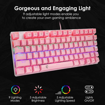 60% Mechanical Gaming Keyboard with Red Switches, Rainbow LED Backlighting, Hot Swappable 81 Keys, Pink - photo 3
