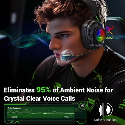 Wireless Gaming Headset for Xbox Series X|S, Xbox One, PC, PS5, PS4, Mac, Switch, 2.4 GHz Wireless & Bluetooth 5.4 Gaming Headphones with Noise Canceling Microphone, 50Hr Battery, 50mm Drivers-Black