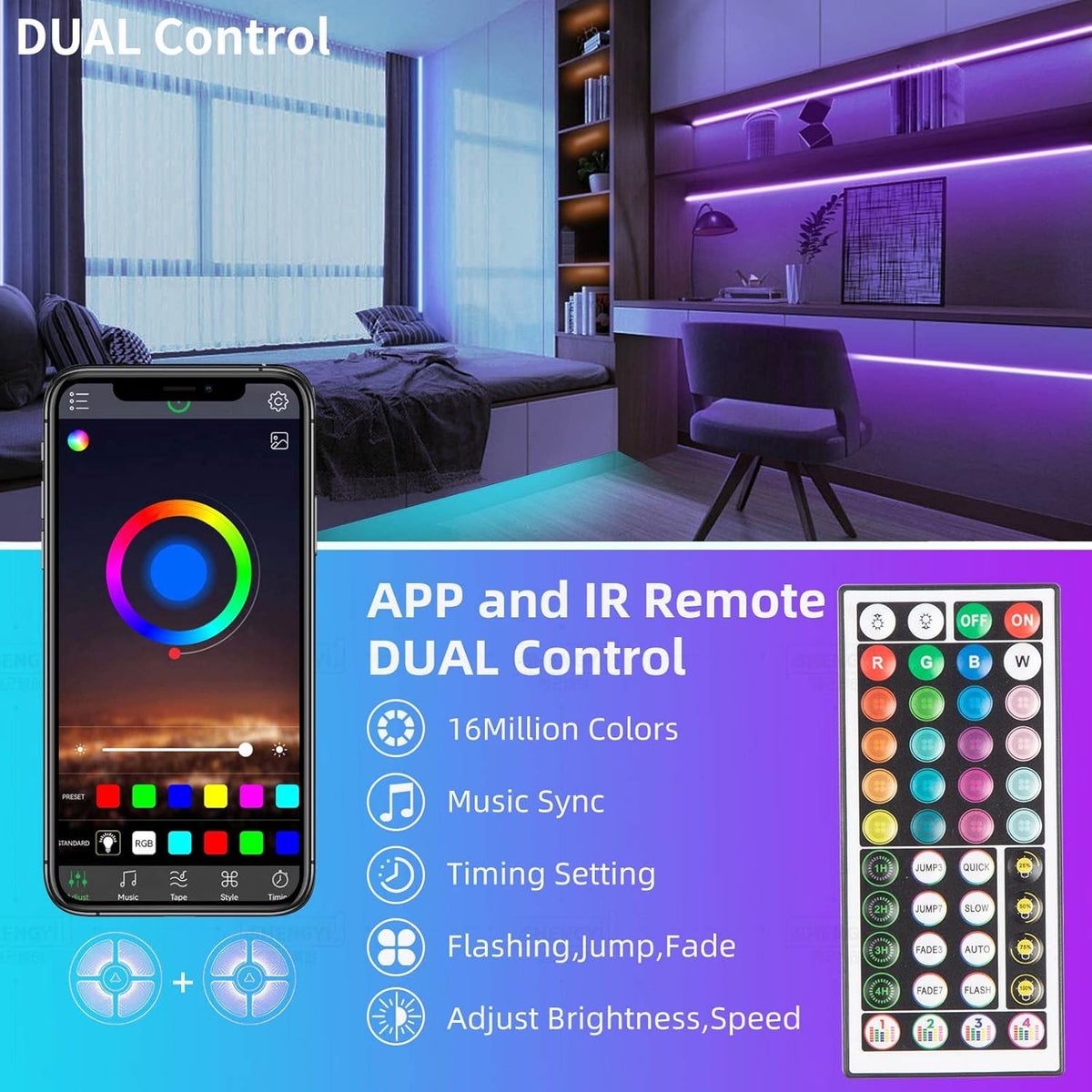 100 ft RGB LED Strip Lights with Music Sync, App Control and Remote - photo 5