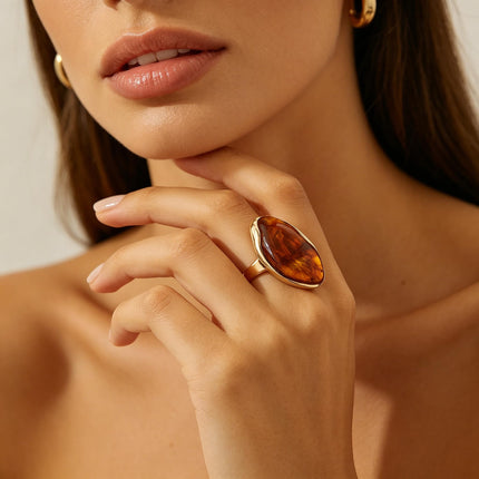 Chunky Statement Oval Ring for Women Boho Big Resin Rings