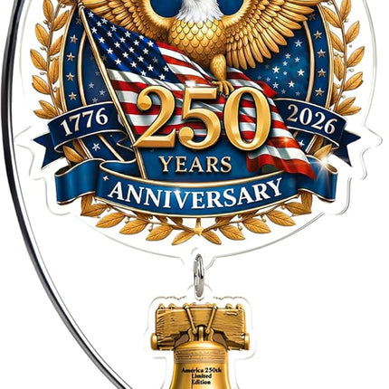 USA 250th Anniversary Tabletop Decor with Wooden Stand, American Patriotic Home Decor, Liberty Bell Ornament, 250 Anniversary USA Merchandise, Independence Day Desk Decoration, Gift for US Citizens