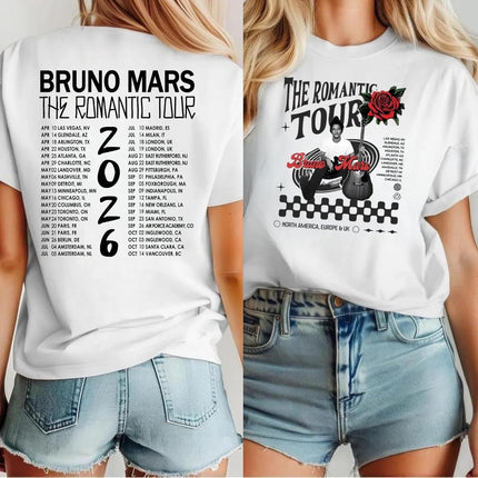 Handmade The Romantic Tour 2026 Front and Back T-Shirt, Bruno Concert Merch, Trendy Concert Memorabilia Best Friend Matching Tee, Concert Lover Gift Multicolor Unisex