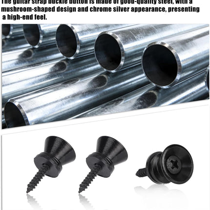 6pcs Guitar Strap Buttons, Guitar Strap Lock Pins and Screws Metal Fastener Holders for Acoustic Electric Bass Ukulele (Black)