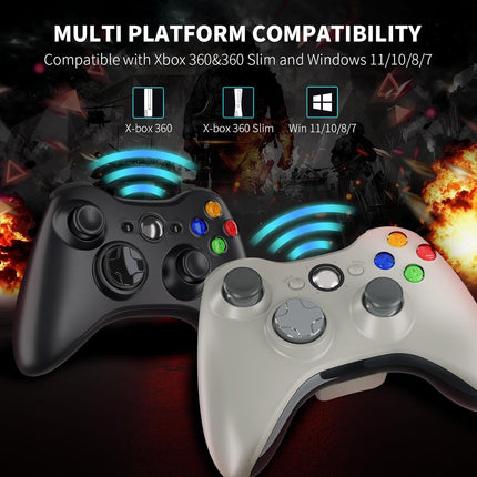 Zamia 2 Pack Wireless Game Controller for Xbox 360/Slim/PC –Upgraded Joystick/Double Vibration/2.5mm headphone Jack for Windows 11/10/8/7