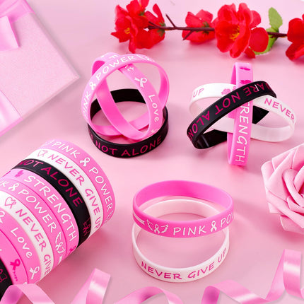 Pink Ribbon Breast Cancer Bracelets 30PCS Rubber Bracelet Party Favors