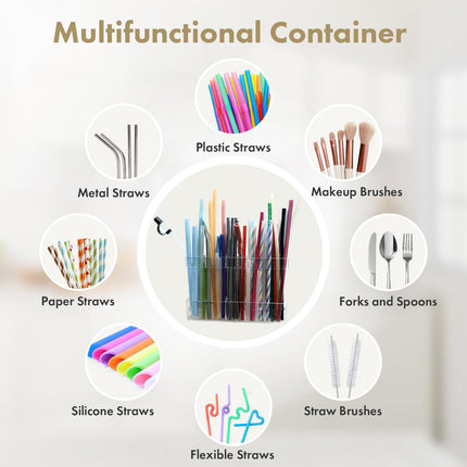 Acrylic Straw Holder for Cabinet Door - Organizer & Dispenser with Smooth Rounded Edges for Kitchen Accessories Storage, Adhesive Circles Included (Clear Transparent)