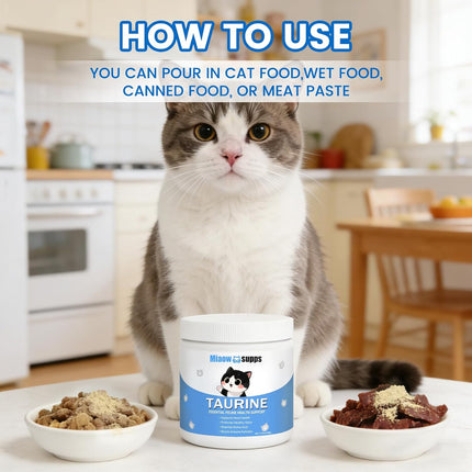 Kittysupps Taurine Powder for Cats, Immune Support, Boost Energy & Vitality, Supports Heart Health, Improves Hair Health, Easy to Mix in Food, with Dosing Spoon, 200g
