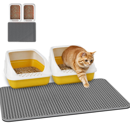 Cat Litter Mat, 23.2 x 14.6 in, Waterproof, Non-Slip, Grey