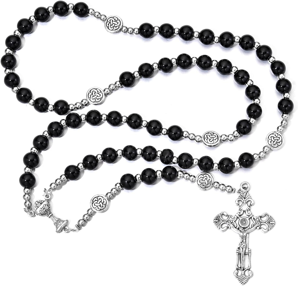 Glass Pearl First Communion Rosary with Chalice Centerpiece and - photo 3