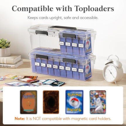 Lifewit Trading Card Storage Box with 8 Adjustable Dividers, Reinforced Latch Deck Box with Writable Labels, Stackable Case Fit for MTG, Sport Cards up to 900 Unsleeve(180 with Toploader), 2 Pack