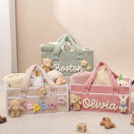 Personalized Plush Baby Storage Basket Customizable with Name and Design Baby Essentials Organizer with Removable Dividers Ideal for Car Storage Nursery Organization And Christening Gifts