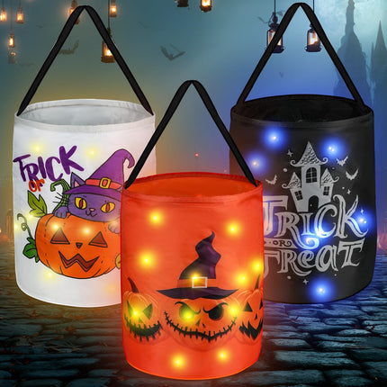 Halloween Trick or Bags with LED Lights 3 PACKS Light Up Buckets
