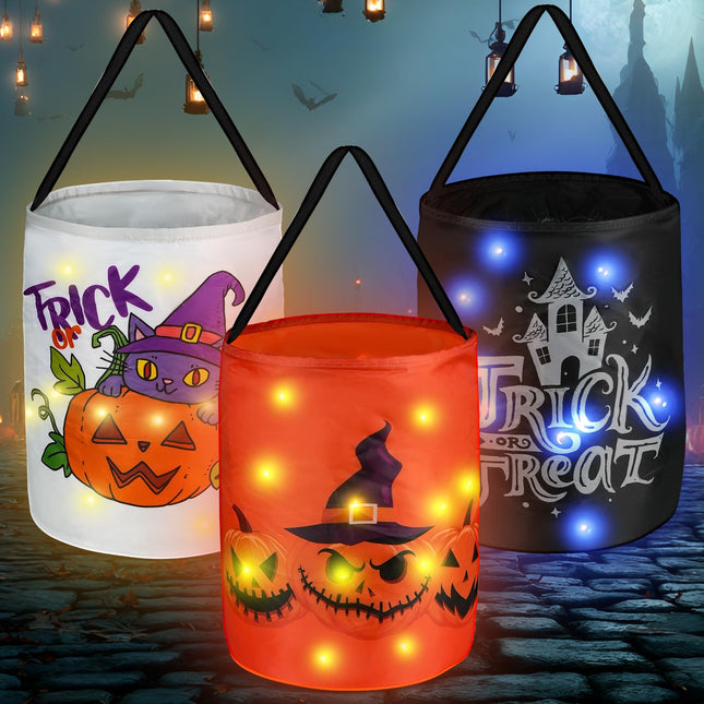 Halloween Trick or Bags with LED Lights 3 PACKS Light Up Buckets