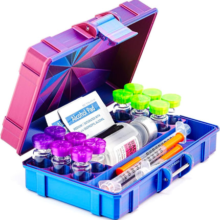 Vial Guard Storage Hard Case for 3ml, 5ml, 10ml, 30ml Vials, Secure Holder Multiple Sizes (Metalic, 12 x 3ml 1 x 30ml + Storage)