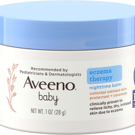 Aveeno Baby Eczema Therapy Nighttime Moisturizing Balm, Colloidal Oatmeal & Ceramide, Soothes & Relieves Dry, Itchy Skin from Eczema, Hypoallergenic, Fragrance-Free, Travel Size, 1 oz