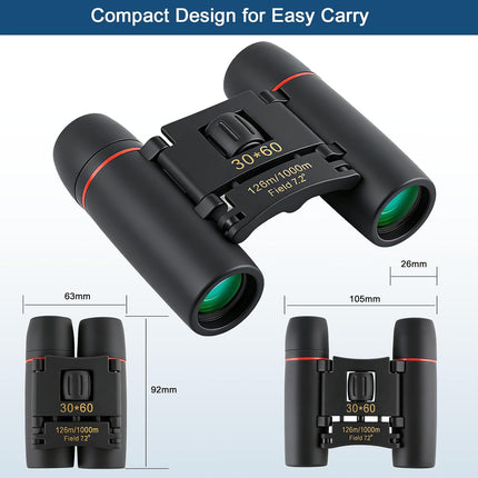 30x60 Mini Compact Binoculars for Adults Kids, HD Portable Waterproof Pocket Binoculars, Lightweight Folding Easy Focus for Bird Watching, Hunting, Concert, Theater, Travel Hiking Outdoor Sports